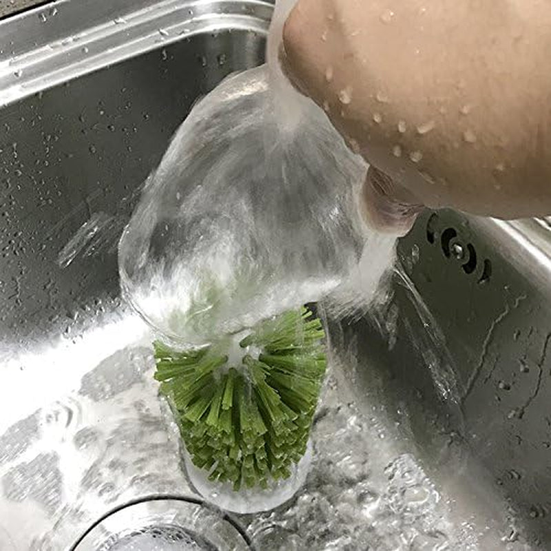 Brush-Up Glass Brush with Suction Cup Upright Stays in Sink Bristle Scrub Kitchen Bottle Cleaning Washing (Green)