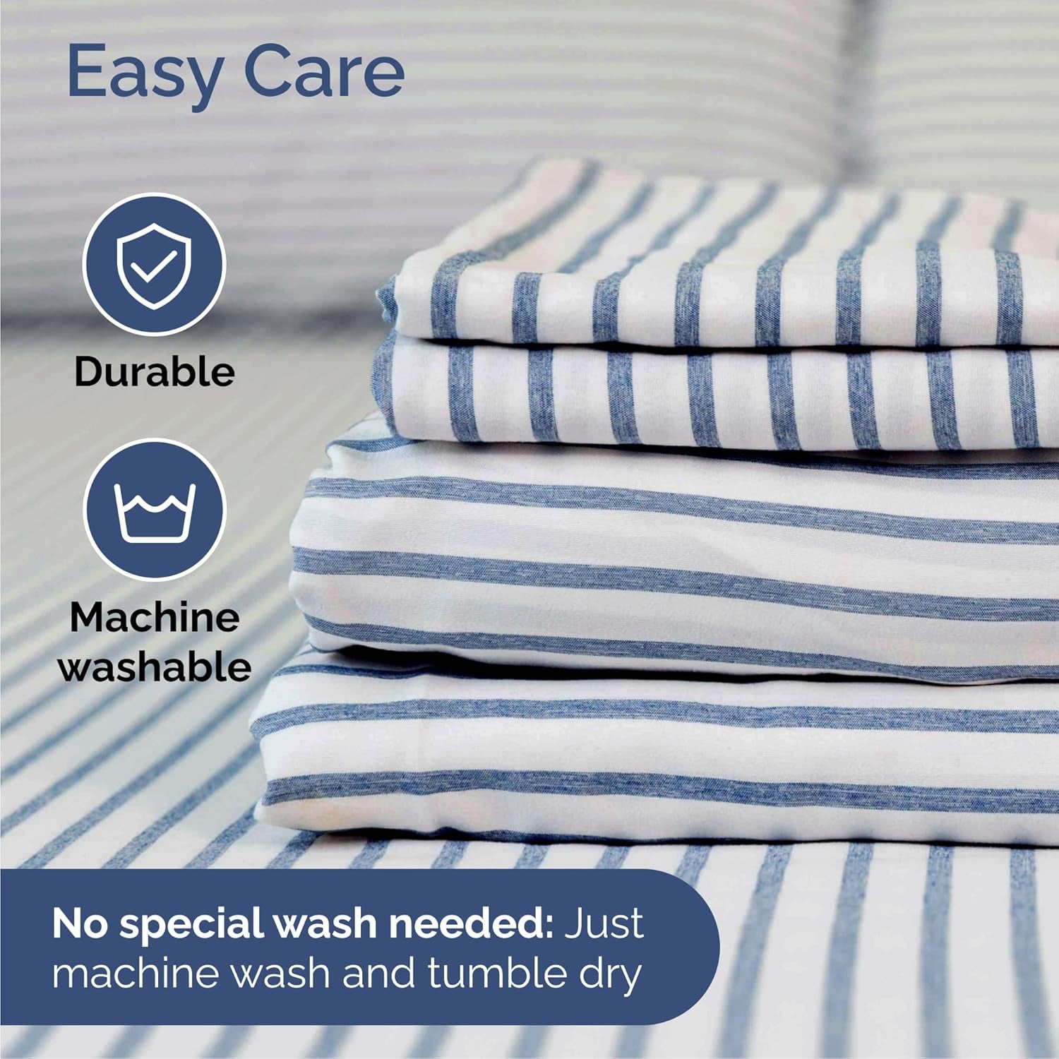 Striped Bed Sheets - Pin Striped Sheets - Blue and White Sheets - White and Blue Striped Sheets - Cal King Striped Sheets - Hotel Luxury Bed Sheets - Deep Pockets - Breathable & Cooling Sheets