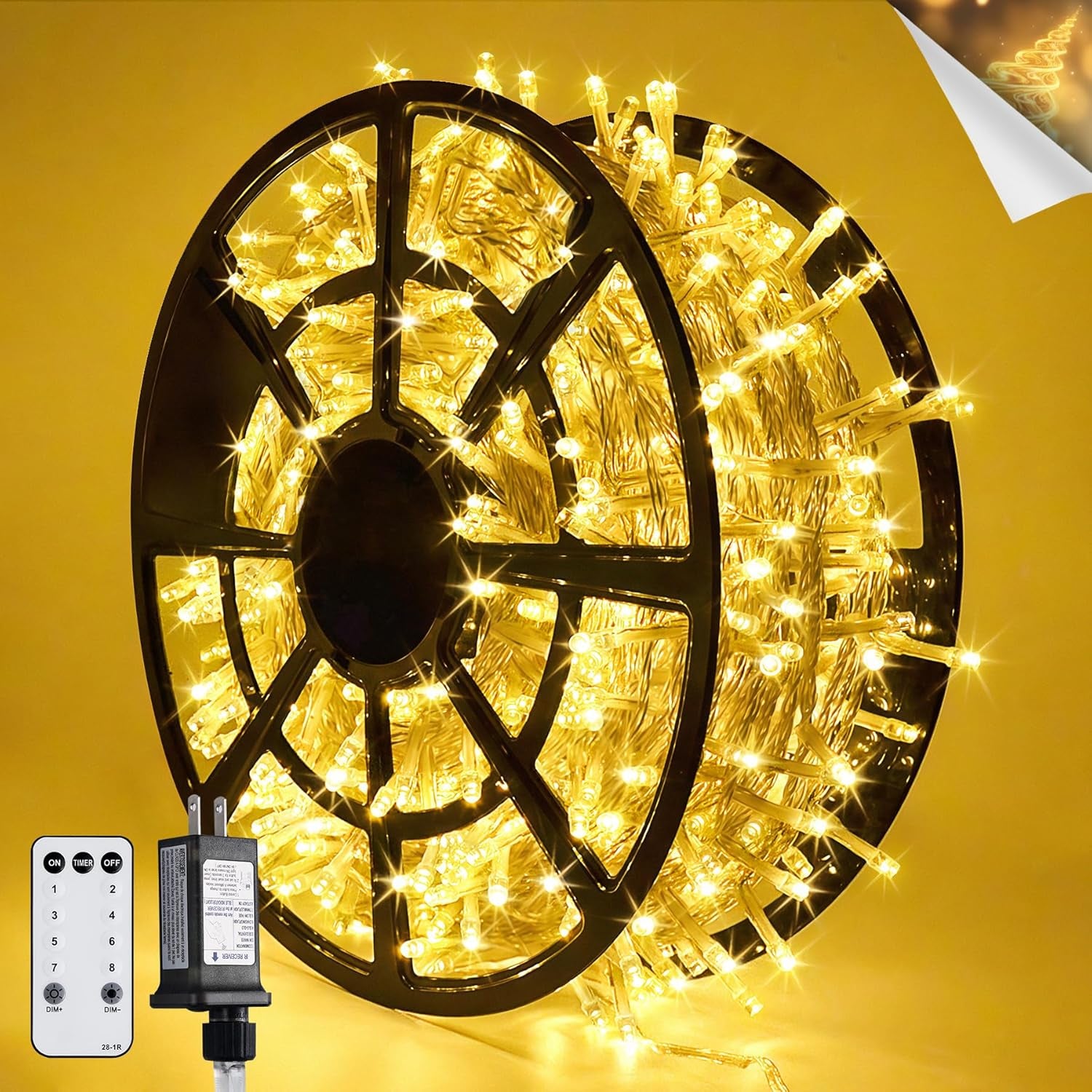 168FT 600 LED Christmas Lights Outdoor Waterproof Clear Wire Warm White Christmas Tree Lights Plug in String Fairy Lights for outside Indoor for Bedroom Wedding Party Holiday Xmas Decorations