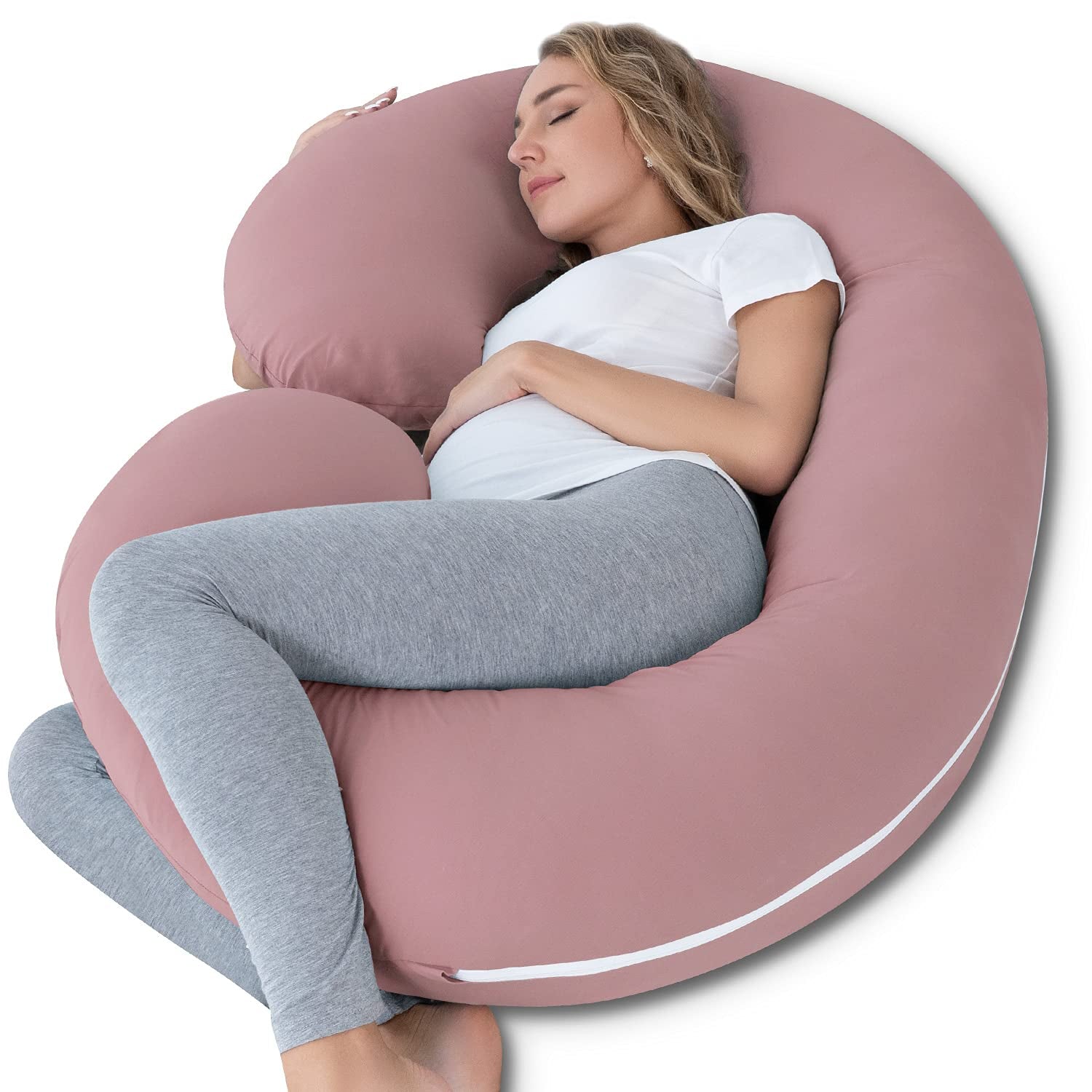 Pregnancy Body Pillow with Jersey Cover,C Shaped Full Body Pillow for Pregnant Women