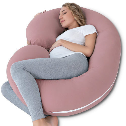Pregnancy Body Pillow with Jersey Cover,C Shaped Full Body Pillow for Pregnant Women
