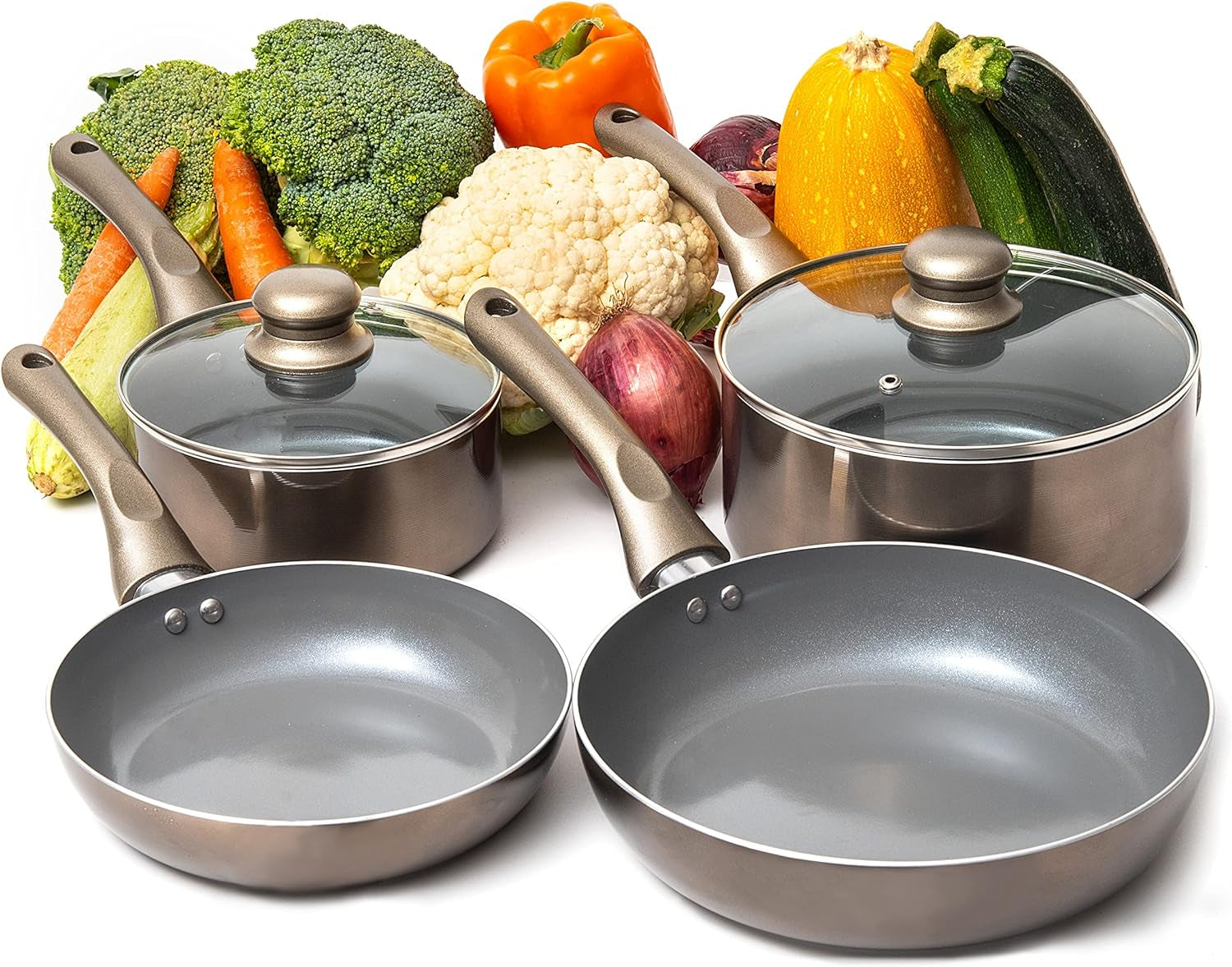 6 Piece Nonstick Cookware Set, Aluminum Pots and Pans, Induction Cookware Pots and Pans Set with Glass Lid, Home Kitchen Ware Pots Pan Set with Non-Stick Coating, Ptfe/Pfoa Free.