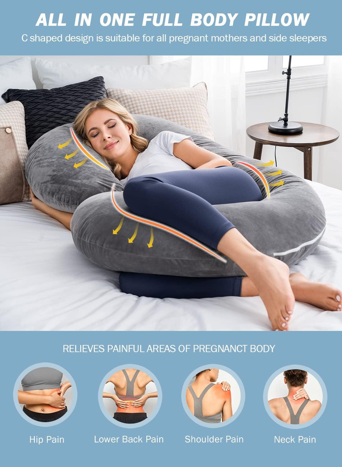 Pregnancy Pillow,Maternity Body Pillow for Sleeping,C Shaped Body Pillow for Pregnant Women
