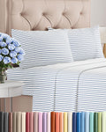 Striped Bed Sheets - Pin Striped Sheets - Blue and White Sheets - White and Blue Striped Sheets - Cal King Striped Sheets - Hotel Luxury Bed Sheets - Deep Pockets - Breathable & Cooling Sheets