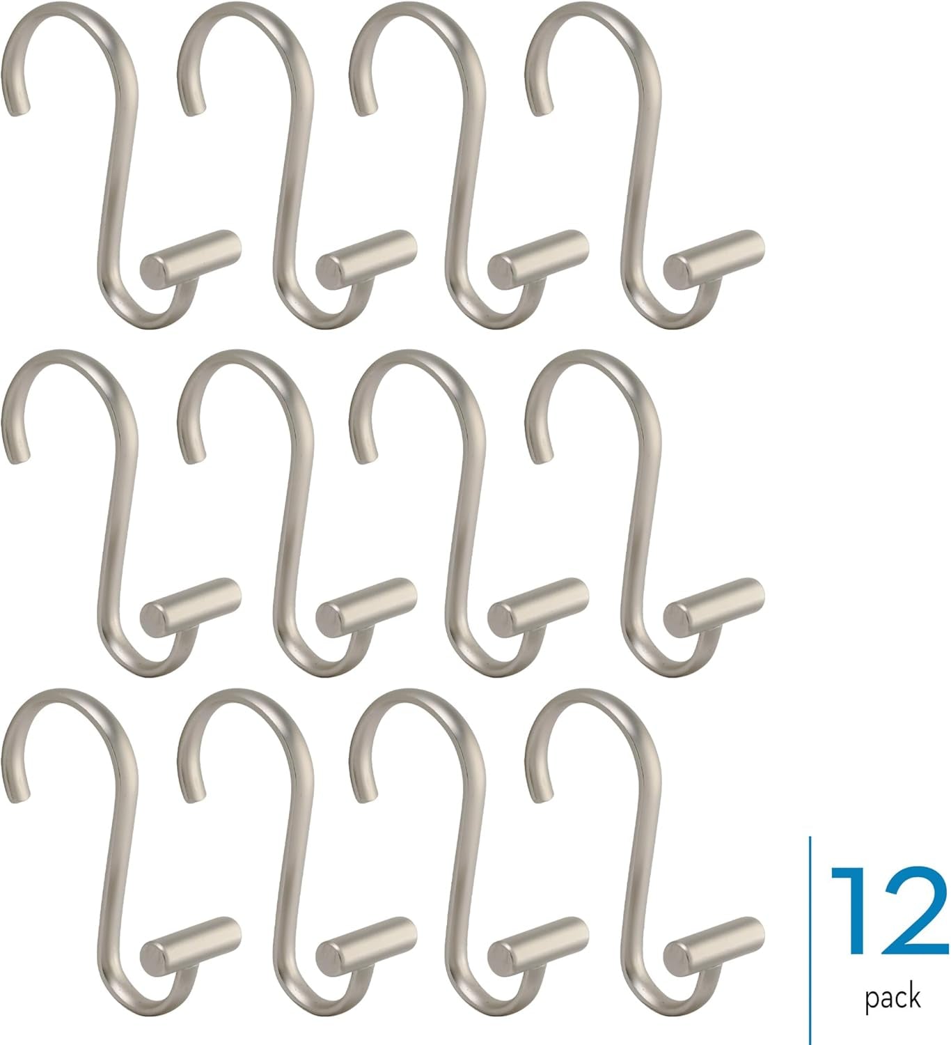 Idesign 76752 Metal T-Bar Shower Curtain Hooks Rust Resistant Rings for Kid'S, Guest, Master Bathroom, 1" X 1.75" X 2.75", Set of 12, Satin