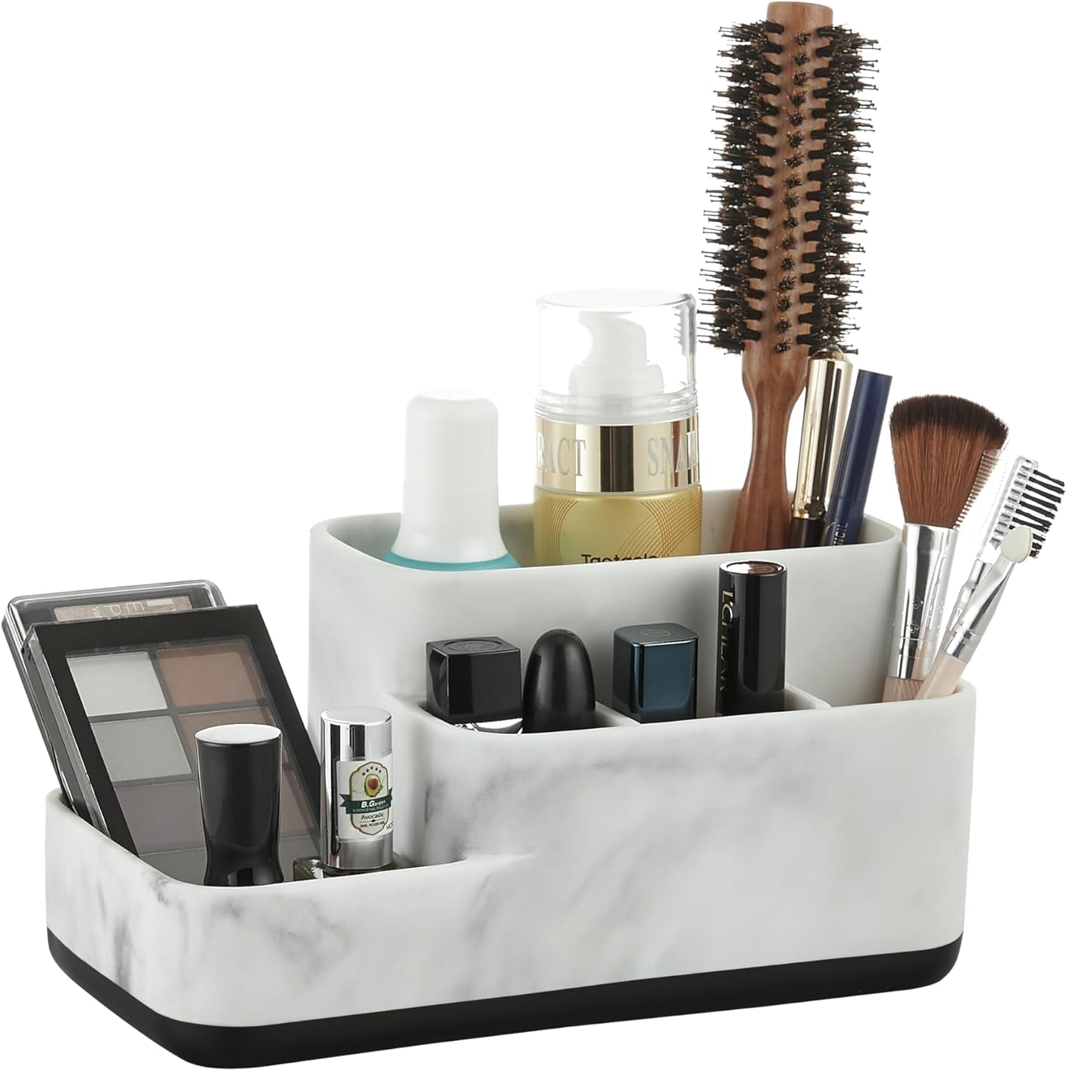Toothbrush Holders Organizer - Make up Organizers and Storage, Multi-Functional Design Bathroom Organizer Toothbrush - Skincare Organizer - White Marble Look Bathroom Sink Organizer