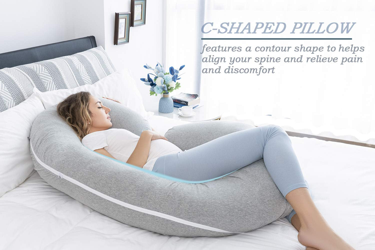 Pregnancy Pillow, Maternity Body Pillow for Pregnant Women,C Shaped Pillow with Jersey Body Pillow Cover