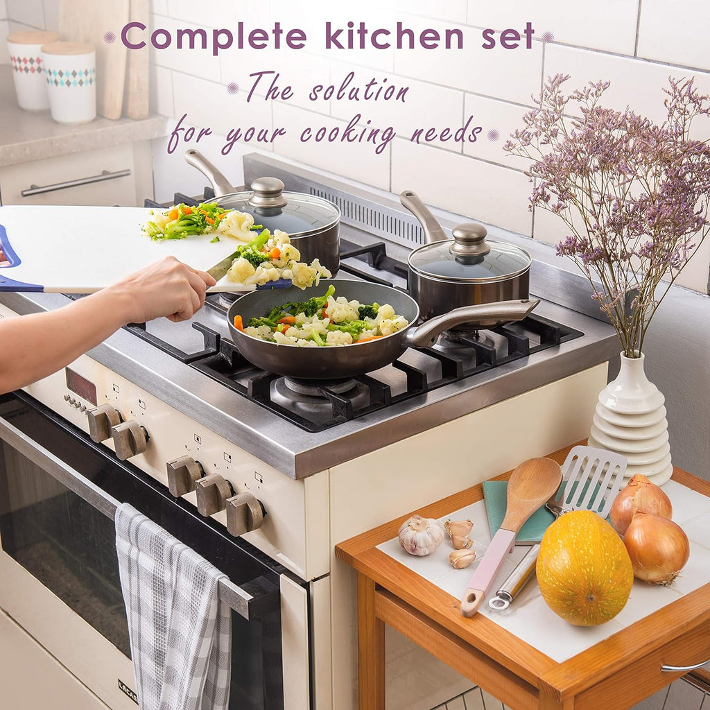 6 Piece Nonstick Cookware Set, Aluminum Pots and Pans, Induction Cookware Pots and Pans Set with Glass Lid, Home Kitchen Ware Pots Pan Set with Non-Stick Coating, Ptfe/Pfoa Free.