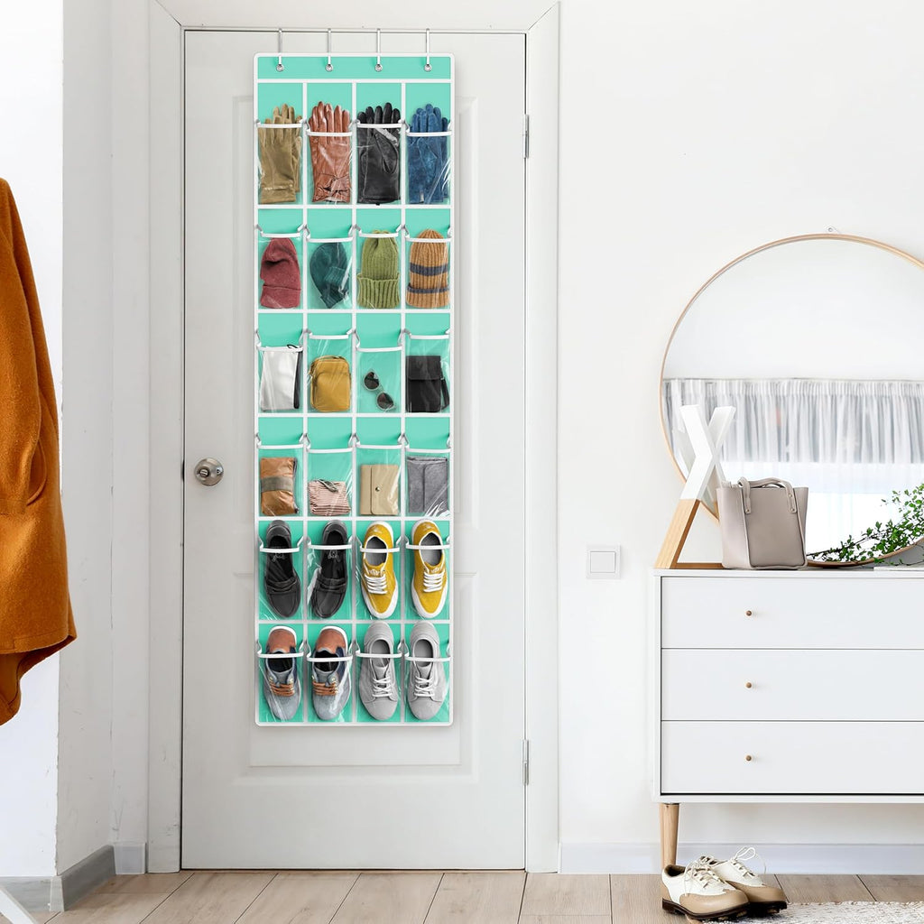 24 Pockets - Simplehouseware Crystal Clear over the Door Hanging Shoe Organizer, Turquoise (64'' X 19'')