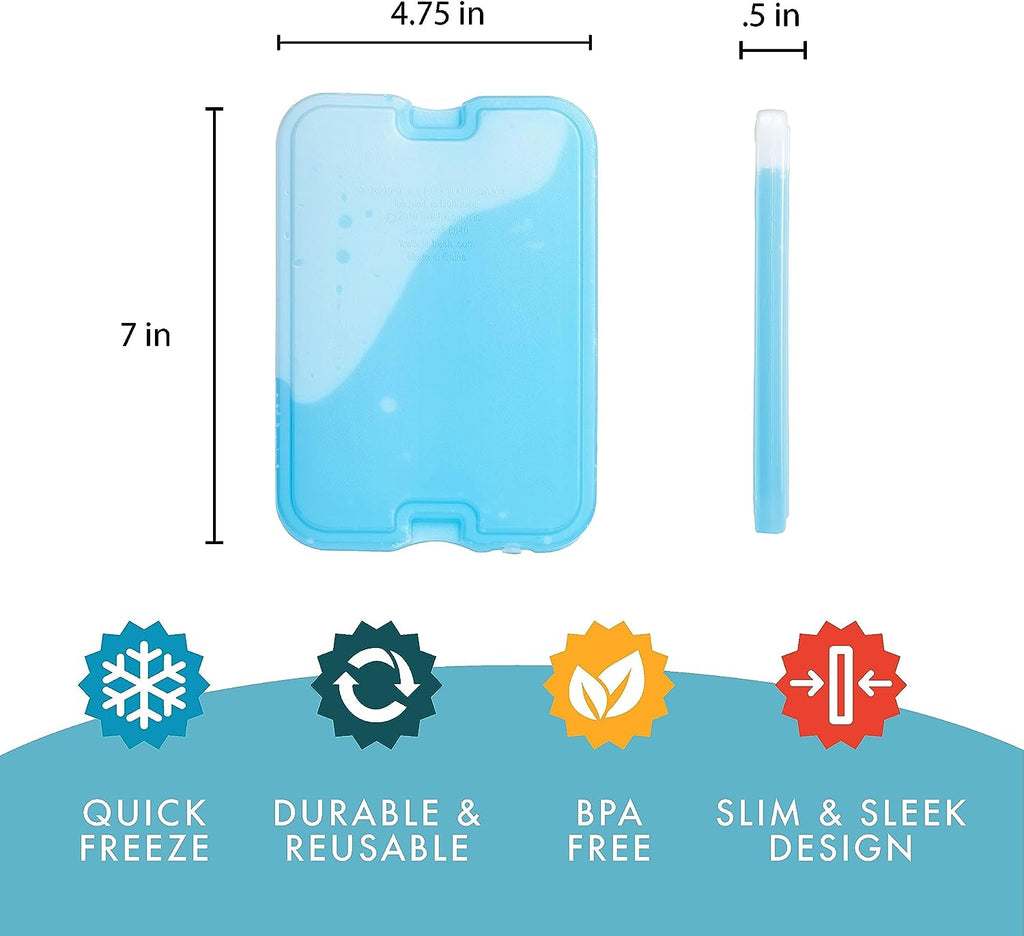 XL Cool Coolers Freezer Slim Ice Pack for Lunch Box, Set of 4, Large, Blue