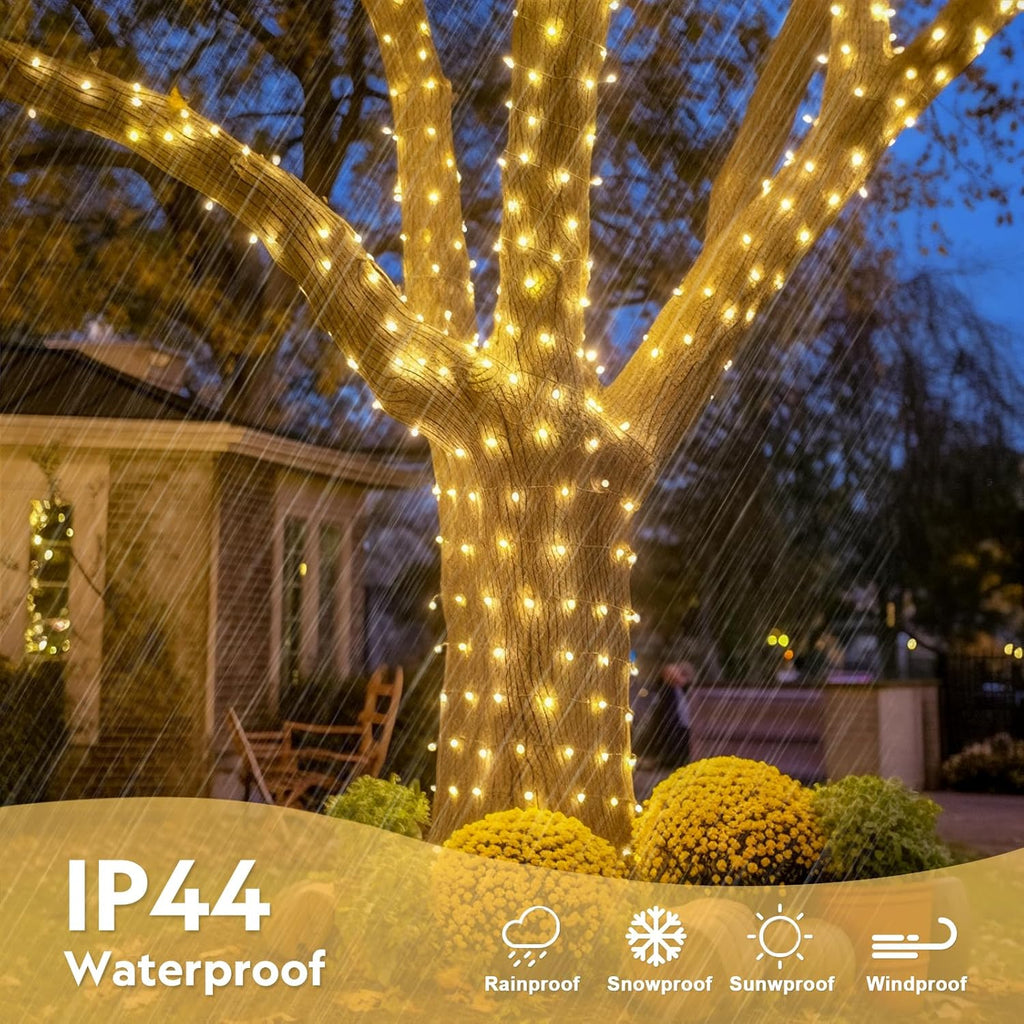168FT 600 LED Christmas Lights Outdoor Waterproof Clear Wire Warm White Christmas Tree Lights Plug in String Fairy Lights for outside Indoor for Bedroom Wedding Party Holiday Xmas Decorations