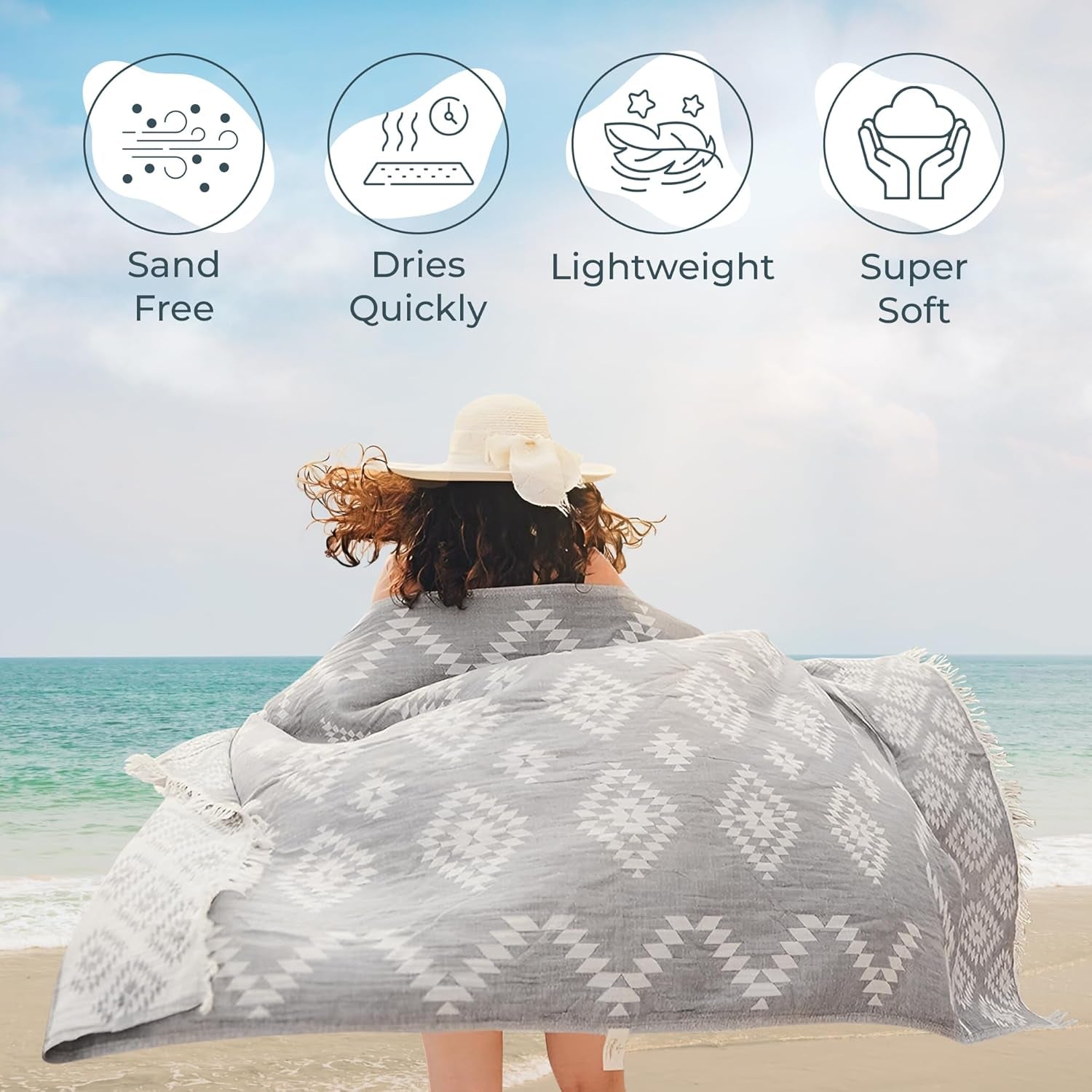 Turkish Towels Beach Towels Oversized (35”X67”) Beach Towels for Adults Quick Dry and Sand Free Beach Blanket 100% Cotton Towel - Vintage Dark Grey